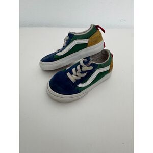 Vans Old Skool Yacht Club Green Blue Yellow Toddler size 7C no tie slip on shoes